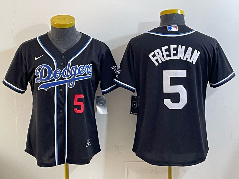 Women Nike 2026 Los Angeles Dodgers #5 Freeman Black Game MLB Jersey 04